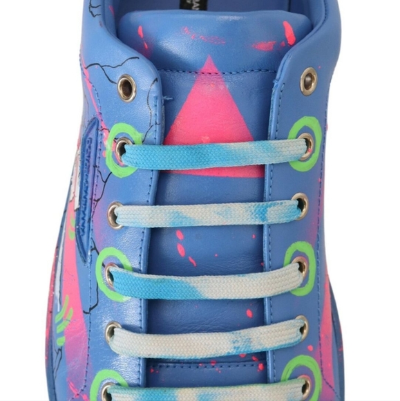 DOLCE & GABBANABlue Leather Sneakers Casual Handpainted Shoes - Picture 4 of 6